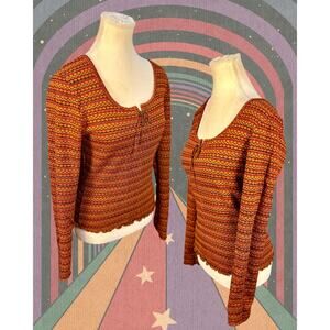 Vintage 90s LA Movers Stretch Rust Yellow Grunge Hippy Top Size M